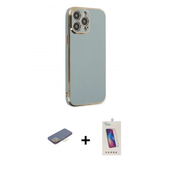 MARSİLYAN™- iPhone 13 Pro Max Kılıf Yankı Serisi - Siyah Joko 5D Cam + Renkli Kamera Lens Koruma Cam - SI
