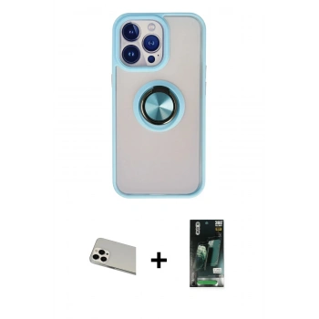MARSİLYAN™- iPhone 13 Pro Max Kılıf Yörünge Çizgi - Şeffaf 360 Full Body Arka Koruyucu + Rainbow Kamera Lens Koruma Cam - BZ