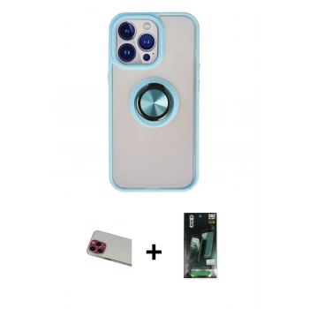 MARSİLYAN™- iPhone 13 Pro Max Kılıf Yörünge Çizgi - Şeffaf 360 Full Body Arka Koruyucu + Rainbow Kamera Lens Koruma Cam - KI