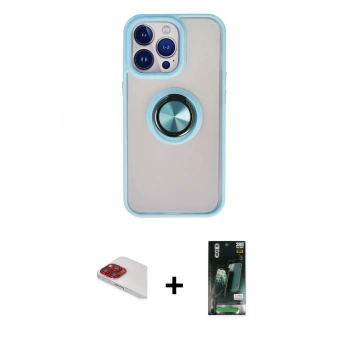 MARSİLYAN™- iPhone 13 Pro Max Kılıf Yörünge Çizgi - Şeffaf 360 Full Body Arka Koruyucu + Pers Alüminyum Kamera Lens - KI