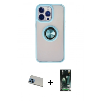 MARSİLYAN™- iPhone 13 Pro Max Kılıf Yörünge Çizgi - Şeffaf 360 Full Body Arka Koruyucu + Rainbow Kamera Lens Koruma Cam - MI