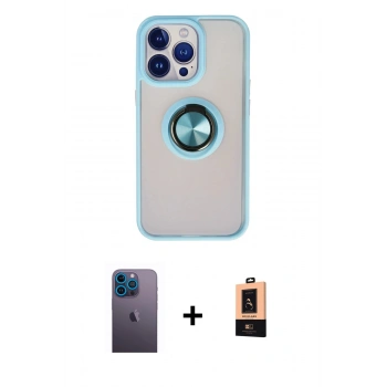 MARSİLYAN™- iPhone 13 Pro Max Kılıf Yörünge Çizgi - Şeffaf Maxco Cam Ekran Koruyucu + Neon Fosforlu Kamera Lens - MI