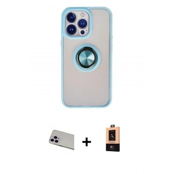 MARSİLYAN™- iPhone 13 Pro Max Kılıf Yörünge Çizgi - Şeffaf Maxco Cam Ekran Koruyucu + Rainbow Kamera Lens Koruma Cam - MR