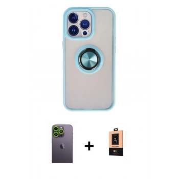 MARSİLYAN™- iPhone 13 Pro Max Kılıf Yörünge Çizgi - Şeffaf Maxco Cam Ekran Koruyucu + Neon Fosforlu Kamera Lens - YL