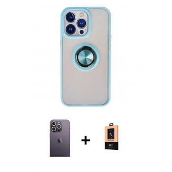 MARSİLYAN™- iPhone 13 Pro Max Kılıf Yörünge Çizgi - Şeffaf Maxco Cam Ekran Koruyucu + Neon Fosforlu Kamera Lens - BZ