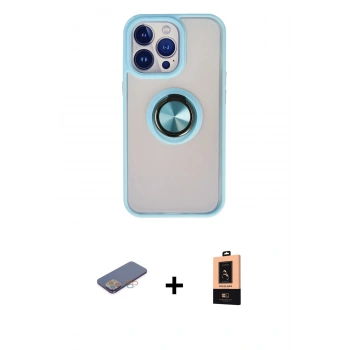 MARSİLYAN™- iPhone 13 Pro Max Kılıf Yörünge Çizgi - Şeffaf Maxco Cam Ekran Koruyucu + Renkli Kamera Lens Koruma Cam - PE