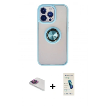 MARSİLYAN™- iPhone 13 Pro Max Kılıf Yörünge Çizgi - Şeffaf Pasifik Cam Ekran Koruyucu + Pers Alüminyum Kamera Lens - GI
