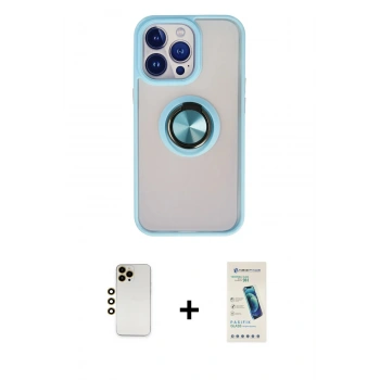 MARSİLYAN™- iPhone 13 Pro Max Kılıf Yörünge Çizgi - Şeffaf Pasifik Cam Ekran Koruyucu + Shine Kamera Lens - GD