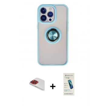 MARSİLYAN™- iPhone 13 Pro Max Kılıf Yörünge Çizgi - Şeffaf Pasifik Cam Ekran Koruyucu + Pers Alüminyum Kamera Lens - KI