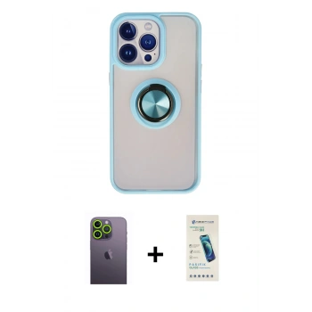 MARSİLYAN™- iPhone 13 Pro Max Kılıf Yörünge Çizgi - Şeffaf Pasifik Cam Ekran Koruyucu + Neon Fosforlu Kamera Lens - YL