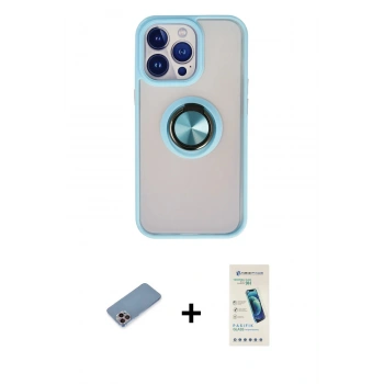 MARSİLYAN™- iPhone 13 Pro Max Kılıf Yörünge Çizgi - Şeffaf Pasifik Cam Ekran Koruyucu + Shine Kamera Lens Koruma Cam - PE