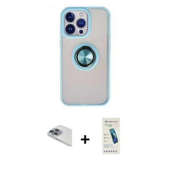 MARSİLYAN™- iPhone 13 Pro Max Kılıf Yörünge Çizgi - Şeffaf Pasifik Cam Ekran Koruyucu + Pers Alüminyum Kamera Lens - SABE