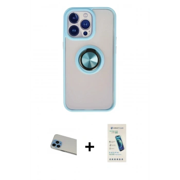 MARSİLYAN™- iPhone 13 Pro Max Kılıf Yörünge Çizgi - Şeffaf Pasifik Cam Ekran Koruyucu + Rainbow Kamera Lens Koruma Cam - MI