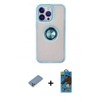 MARSİLYAN™- iPhone 13 Pro Max Kılıf Yörünge Çizgi - Siyah 18D Cam Ekran Koruyucu + Shine Kamera Lens Koruma Cam - GI