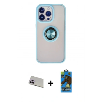 MARSİLYAN™- iPhone 13 Pro Max Kılıf Yörünge Çizgi - Siyah 18D Cam Ekran Koruyucu + Rainbow Kamera Lens Koruma Cam - MR