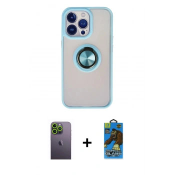 MARSİLYAN™- iPhone 13 Pro Max Kılıf Yörünge Çizgi - Siyah 18D Cam Ekran Koruyucu + Neon Fosforlu Kamera Lens - YL