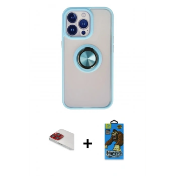 MARSİLYAN™- iPhone 13 Pro Max Kılıf Yörünge Çizgi - Siyah 18D Cam Ekran Koruyucu + Pers Alüminyum Kamera Lens - KI