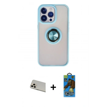 MARSİLYAN™- iPhone 13 Pro Max Kılıf Yörünge Çizgi - Siyah 18D Cam Ekran Koruyucu + Rainbow Kamera Lens Koruma Cam - REGD