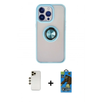 MARSİLYAN™- iPhone 13 Pro Max Kılıf Yörünge Çizgi - Siyah 18D Cam Ekran Koruyucu + Shine Kamera Lens - GD