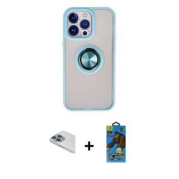MARSİLYAN™- iPhone 13 Pro Max Kılıf Yörünge Çizgi - Siyah 18D Cam Ekran Koruyucu + Pers Alüminyum Kamera Lens - SABE