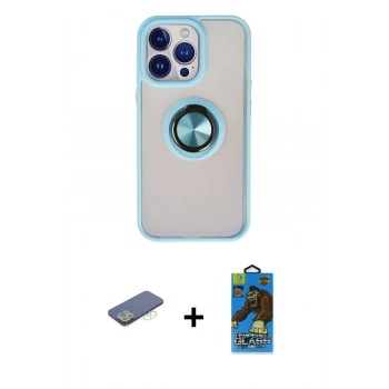 MARSİLYAN™- iPhone 13 Pro Max Kılıf Yörünge Çizgi - Siyah 18D Cam Ekran Koruyucu + Renkli Kamera Lens Koruma Cam - YL