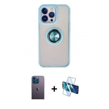 MARSİLYAN™- iPhone 13 Pro Max Kılıf Yörünge Çizgi - Siyah 3D Antistatik Cam Ekran Koruyucu + Neon Fosforlu Kamera Lens - MI
