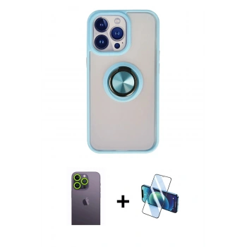 MARSİLYAN™- iPhone 13 Pro Max Kılıf Yörünge Çizgi - Siyah 3D Antistatik Cam Ekran Koruyucu + Neon Fosforlu Kamera Lens - YL