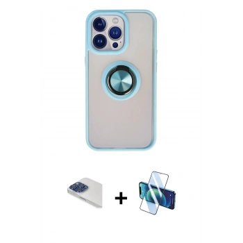 MARSİLYAN™- iPhone 13 Pro Max Kılıf Yörünge Çizgi - Siyah 3D Antistatik Cam Ekran Koruyucu + Pers Alüminyum Kamera Lens - LT
