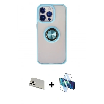 MARSİLYAN™- iPhone 13 Pro Max Kılıf Yörünge Çizgi - Siyah 3D Antistatik Cam Ekran Koruyucu + Rainbow Kamera Lens Koruma Cam - BZ
