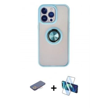 MARSİLYAN™- iPhone 13 Pro Max Kılıf Yörünge Çizgi - Siyah 3D Antistatik Cam Ekran Koruyucu + Renkli Kamera Lens Koruma Cam - PE