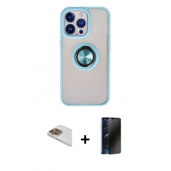 MARSİLYAN™- iPhone 13 Pro Max Kılıf Yörünge Çizgi - Siyah 3D Antistatik Hayalet Cam Ekran Koruyucu + Pers Alüminyum Kamera Lens - GD