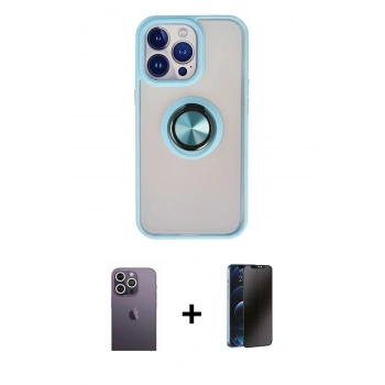 MARSİLYAN™- iPhone 13 Pro Max Kılıf Yörünge Çizgi - Siyah 3D Antistatik Hayalet Cam Ekran Koruyucu + Neon Fosforlu Kamera Lens - BZ