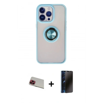 MARSİLYAN™- iPhone 13 Pro Max Kılıf Yörünge Çizgi - Siyah 3D Antistatik Hayalet Cam Ekran Koruyucu + Rainbow Kamera Lens Koruma Cam - KI