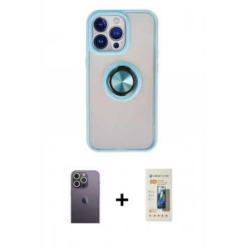 MARSİLYAN™- iPhone 13 Pro Max Kılıf Yörünge Çizgi - Siyah 6D Mat Seramik Hayalet Nano Ekran Koruyucu + Neon Fosforlu Kamera Lens - BZ