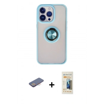 MARSİLYAN™- iPhone 13 Pro Max Kılıf Yörünge Çizgi - Siyah 6D Mat Seramik Hayalet Nano Ekran Koruyucu + Renkli Kamera Lens Koruma Cam - PE