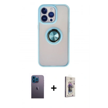 MARSİLYAN™- iPhone 13 Pro Max Kılıf Yörünge Çizgi - Siyah Bilvis 3D Cam Ekran Koruyucu + Neon Fosforlu Kamera Lens - MI
