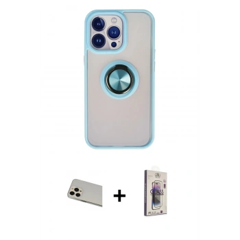MARSİLYAN™- iPhone 13 Pro Max Kılıf Yörünge Çizgi - Siyah Bilvis 3D Cam Ekran Koruyucu + Rainbow Kamera Lens Koruma Cam - REGD