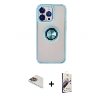 MARSİLYAN™- iPhone 13 Pro Max Kılıf Yörünge Çizgi - Siyah Bilvis 3D Mat Cam Ekran Koruyucu + Pers Alüminyum Kamera Lens - GD
