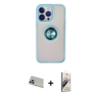 MARSİLYAN™- iPhone 13 Pro Max Kılıf Yörünge Çizgi - Siyah Bilvis 3D Mat Cam Ekran Koruyucu + Rainbow Kamera Lens Koruma Cam - MR