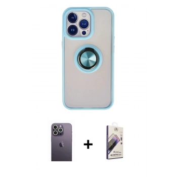 MARSİLYAN™- iPhone 13 Pro Max Kılıf Yörünge Çizgi - Siyah Bilvis 3D Mat Cam Ekran Koruyucu + Neon Fosforlu Kamera Lens - BZ