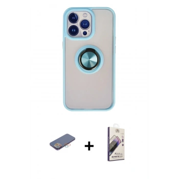 MARSİLYAN™- iPhone 13 Pro Max Kılıf Yörünge Çizgi - Siyah Bilvis 3D Mat Cam Ekran Koruyucu + Renkli Kamera Lens Koruma Cam - PE