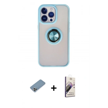 MARSİLYAN™- iPhone 13 Pro Max Kılıf Yörünge Çizgi - Siyah Bilvis 3D Mat Cam Ekran Koruyucu + Shine Kamera Lens Koruma Cam - GI