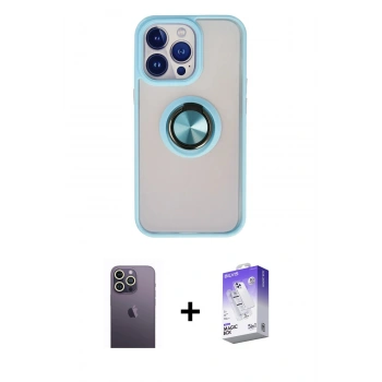 MARSİLYAN™- iPhone 13 Pro Max Kılıf Yörünge Çizgi - Siyah Bilvis 5in1 3D Magic Cam Ekran Koruyucu + Neon Fosforlu Kamera Lens - BZ