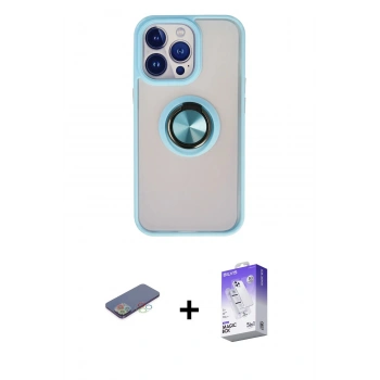 MARSİLYAN™- iPhone 13 Pro Max Kılıf Yörünge Çizgi - Siyah Bilvis 5in1 3D Magic Cam Ekran Koruyucu + Renkli Kamera Lens Koruma Cam - MI