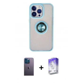 MARSİLYAN™- iPhone 13 Pro Max Kılıf Yörünge Çizgi - Siyah Bilvis 5in1 3D Magic Cam Ekran Koruyucu + Neon Fosforlu Kamera Lens - MI