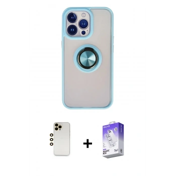 MARSİLYAN™- iPhone 13 Pro Max Kılıf Yörünge Çizgi - Siyah Bilvis 5in1 3D Magic Cam Ekran Koruyucu + Shine Kamera Lens - GD