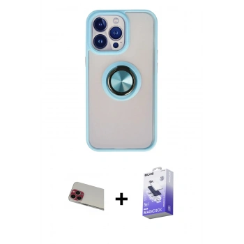 MARSİLYAN™- iPhone 13 Pro Max Kılıf Yörünge Çizgi - Siyah Bilvis 5in1 5D Magic Hayalet Cam Ekran Koruyucu + Rainbow Kamera Lens Koruma Cam - KI