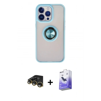 MARSİLYAN™- iPhone 13 Pro Max Kılıf Yörünge Çizgi - Siyah Bilvis 5in1 5D Magic Hayalet Cam Ekran Koruyucu + Raze Metal Kamera Lens - GD