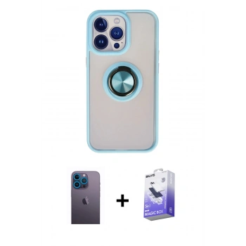 MARSİLYAN™- iPhone 13 Pro Max Kılıf Yörünge Çizgi - Siyah Bilvis 5in1 5D Magic Hayalet Cam Ekran Koruyucu + Neon Fosforlu Kamera Lens - MI