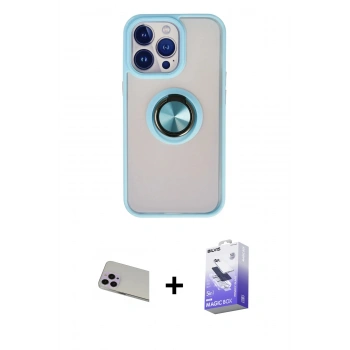 MARSİLYAN™- iPhone 13 Pro Max Kılıf Yörünge Çizgi - Siyah Bilvis 5in1 5D Magic Hayalet Cam Ekran Koruyucu + Rainbow Kamera Lens Koruma Cam - MR